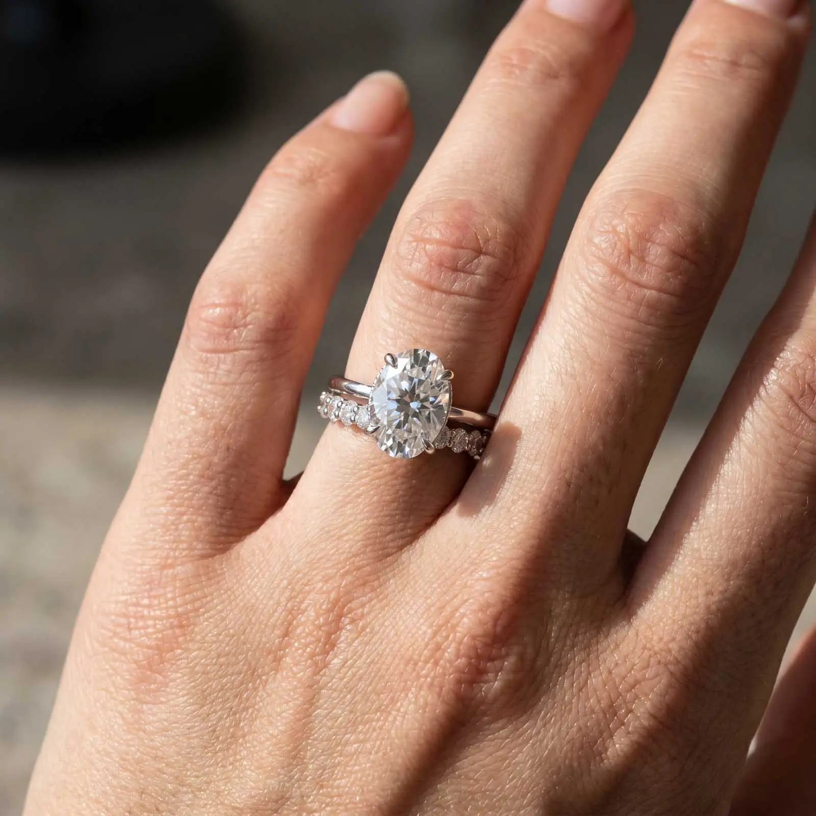 4.0 Ct Oval Cut Solitaire Engagement Ring with Eternity Oval Cut Ring