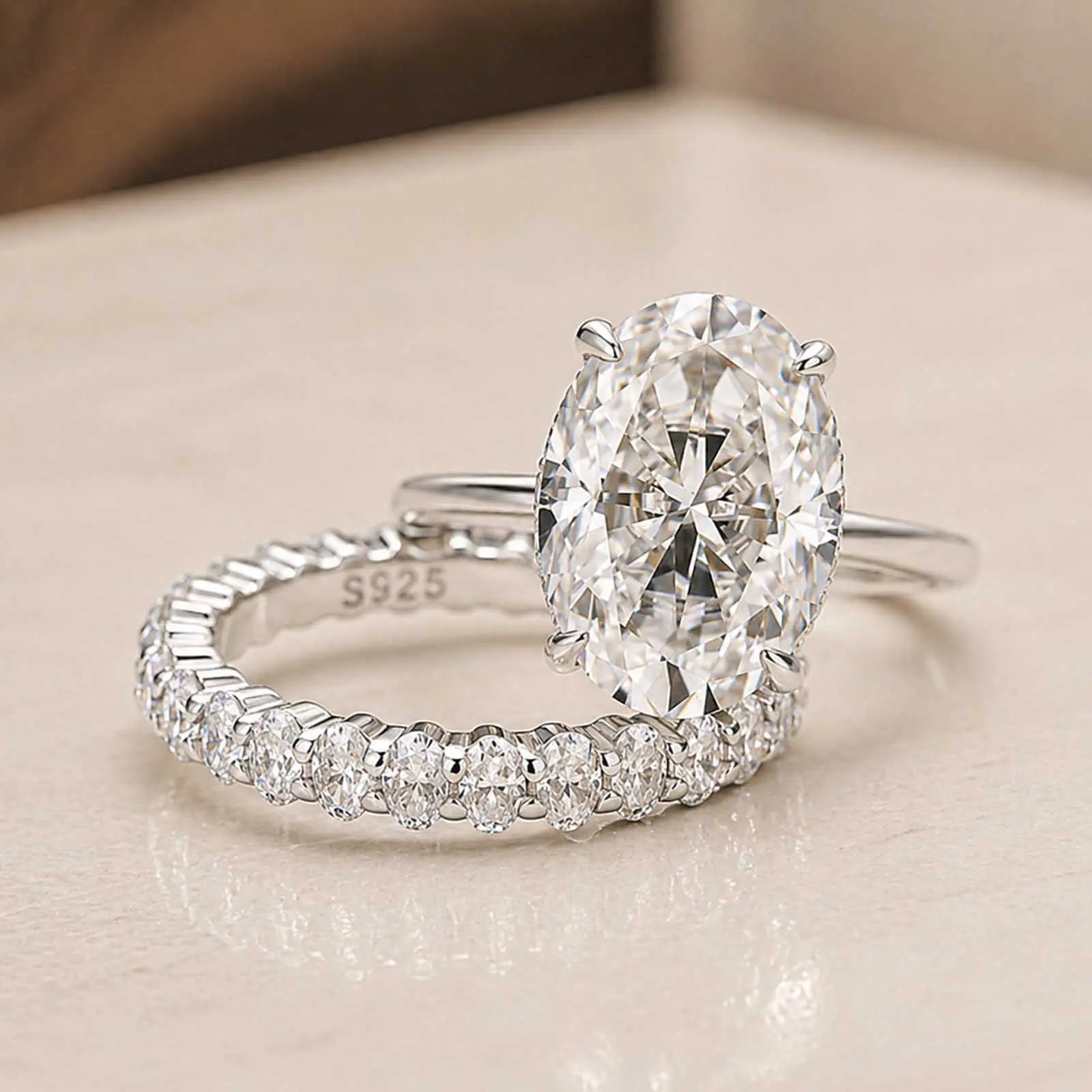 4.0 Ct Oval Cut Solitaire Engagement Ring with Eternity Oval Cut Ring