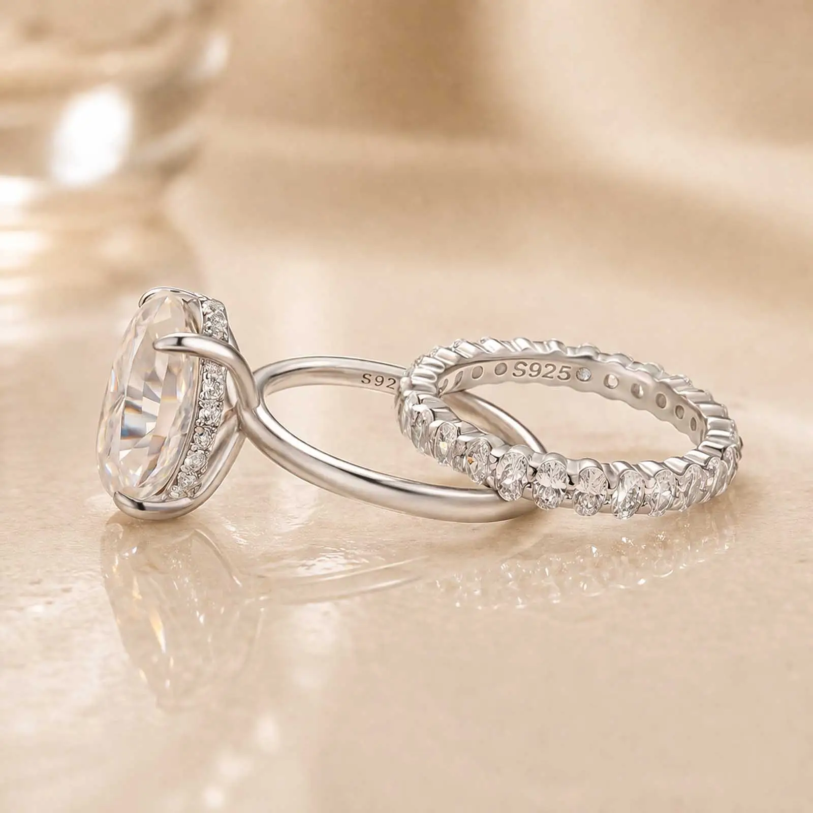 4.0 Ct Oval Cut Solitaire Engagement Ring with Eternity Oval Cut Ring