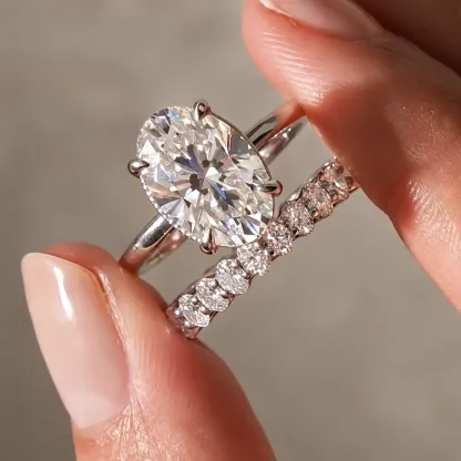 4.0 Ct Oval Cut Solitaire Engagement Ring with Eternity Oval Cut Ring