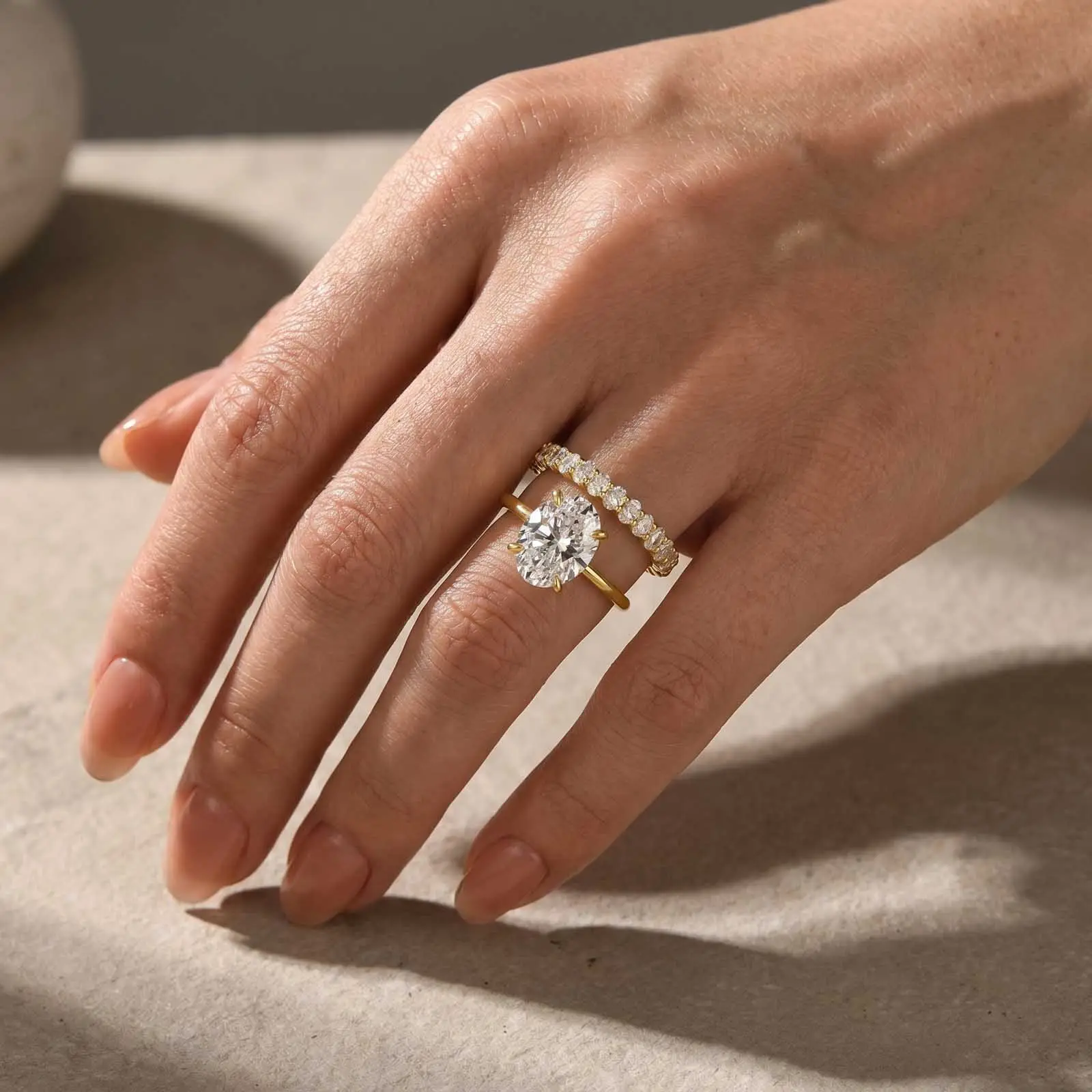 4.0 Ct Oval Cut Solitaire Engagement Ring with Eternity Oval Cut Ring