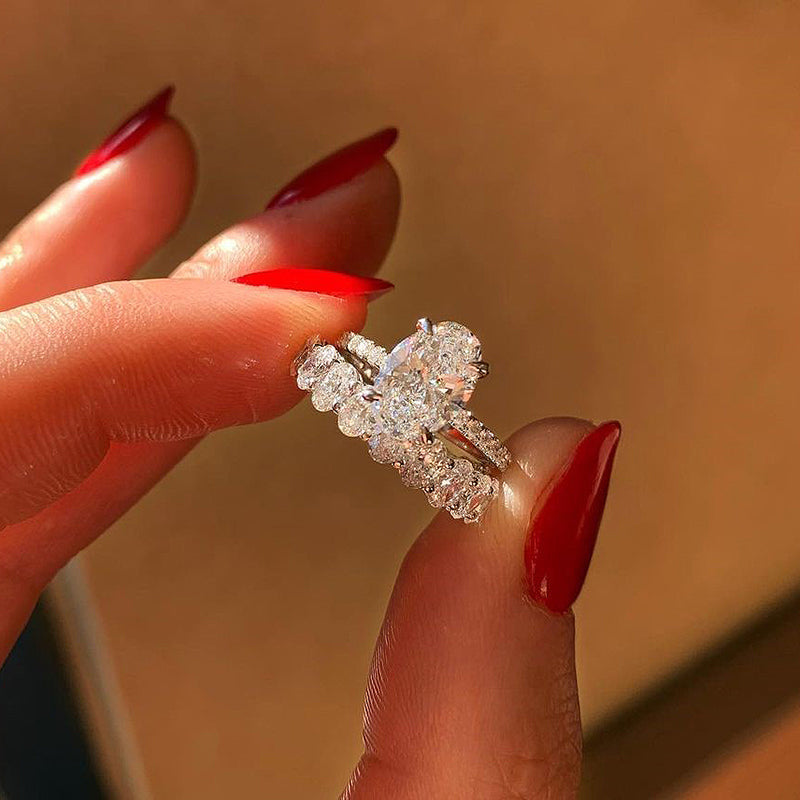 Stunning Oval Cut  Wedding Ring Set In Sterling Silver-Sterling Silver-lornajewelry