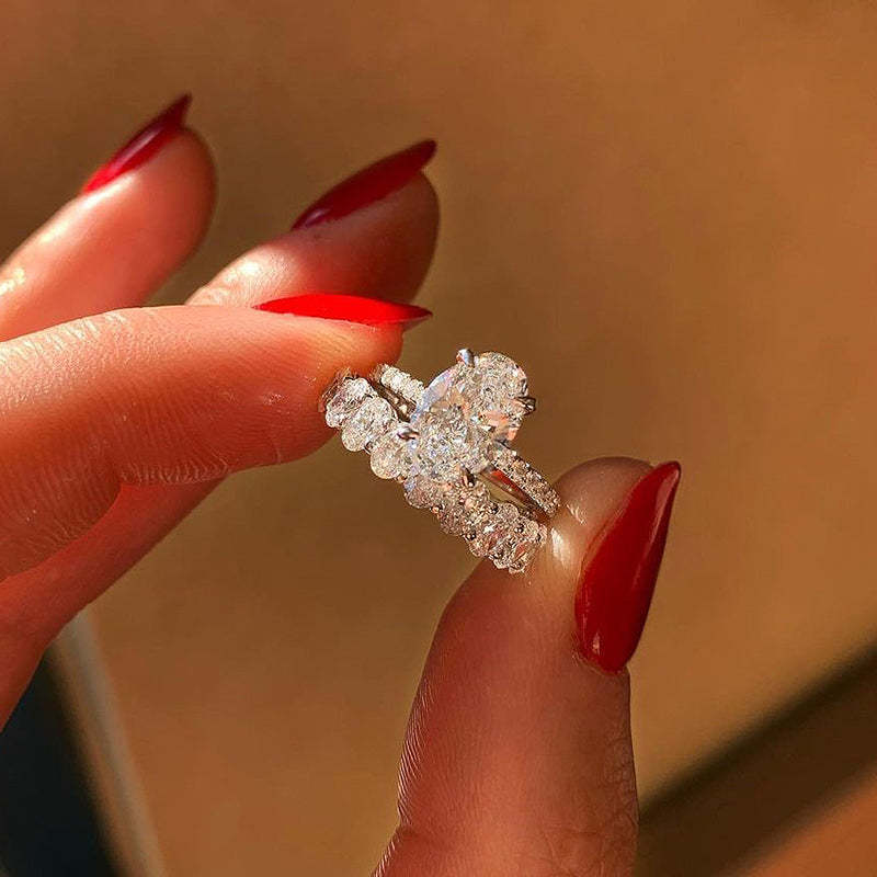 Stunning Oval Cut  Wedding Ring Set In Sterling Silver-Sterling Silver-lornajewelry