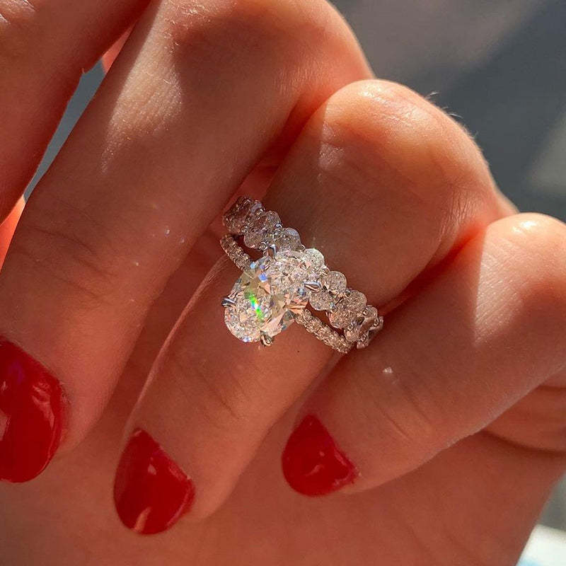 Stunning Oval Cut  Wedding Ring Set In Sterling Silver-Sterling Silver-lornajewelry