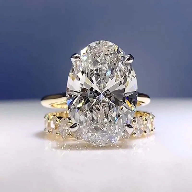 Luxury Yellow Gold Oval Cut 2PC Wedding Ring Set In Sterling Silver-Sterling Silver-lornajewelry