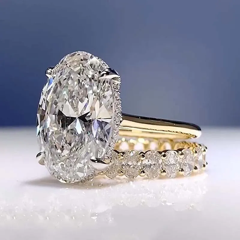 Luxury Yellow Gold Oval Cut 2PC Wedding Ring Set In Sterling Silver-Sterling Silver-lornajewelry