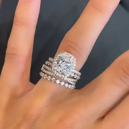 4PC Luxurious Halo Cushion Cut Wedding Set In Sterling Silver