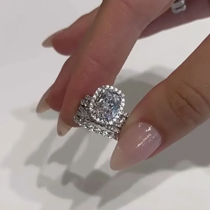 4PC Luxurious Halo Cushion Cut Wedding Set In Sterling Silver