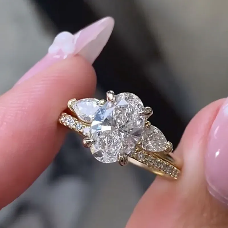 4Ct Unique Oval Cut Insert Sterling Silver Wedding Ring Set