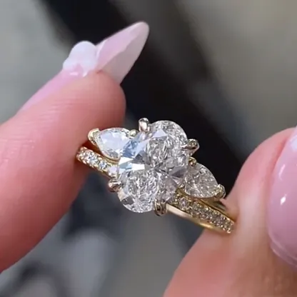 4Ct Unique Oval Cut Insert Sterling Silver Wedding Ring Set