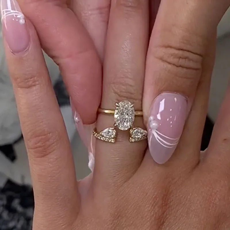 4Ct Unique Oval Cut Insert Sterling Silver Wedding Ring Set