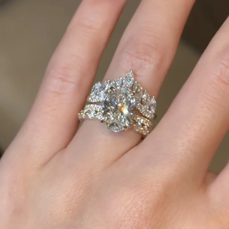 4Ct Oval Cut 3PC Wedding Band Wedding Ring Set In Sterling Silver