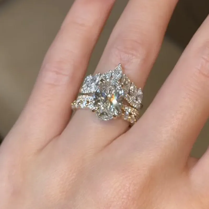 4Ct Oval Cut 3PC Wedding Band Wedding Ring Set In Sterling Silver