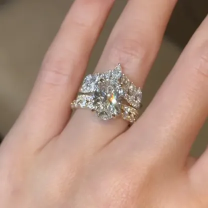 4Ct Oval Cut 3PC Wedding Band Wedding Ring Set In Sterling Silver