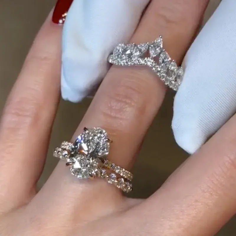 4Ct Oval Cut 3PC Wedding Band Wedding Ring Set In Sterling Silver