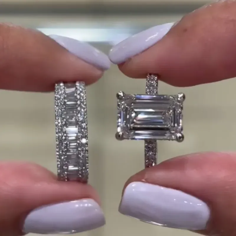 4Ct Emerald Cut Wedding Ring Set With Emerald Cut Wedding Band