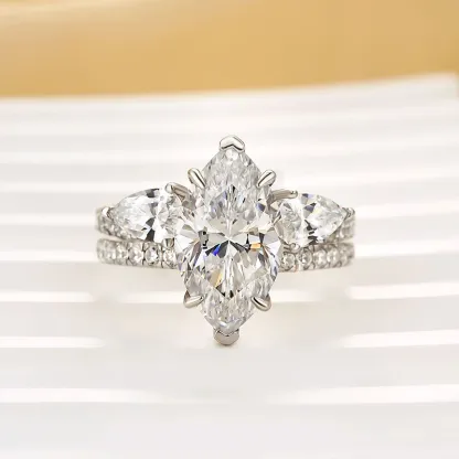 4Ct Marquise Cut Unique Insert Wedding Ring Set For Women In Sterling Silver
