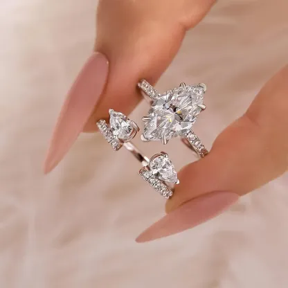 4Ct Marquise Cut Unique Insert Wedding Ring Set For Women In Sterling Silver