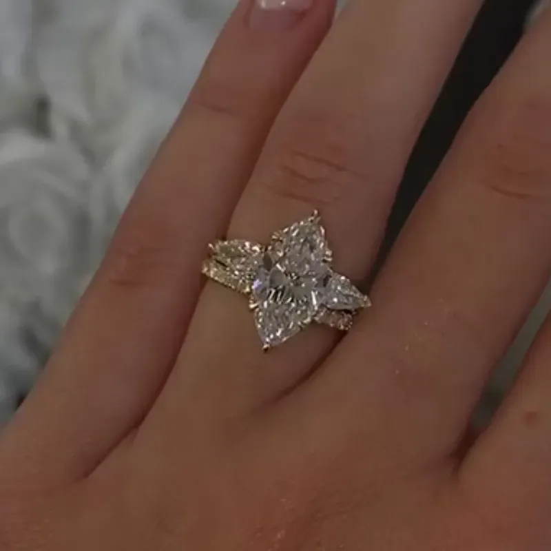 4Ct Marquise Cut Unique Insert Wedding Ring Set For Women In Sterling Silver