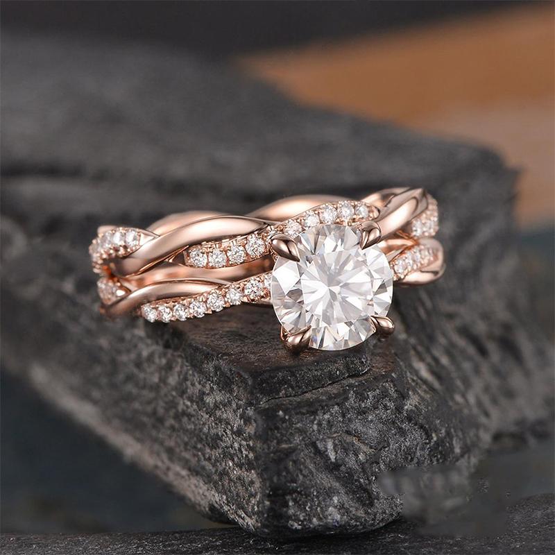 Twist 1.25 Carat Round Cut Wedding Ring Set For Her In Sterling Silver-Sterling Silver-lornajewelry