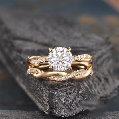 Twist 1.25 Carat Round Cut Wedding Ring Set For Her In Sterling Silver-Sterling Silver-lornajewelry