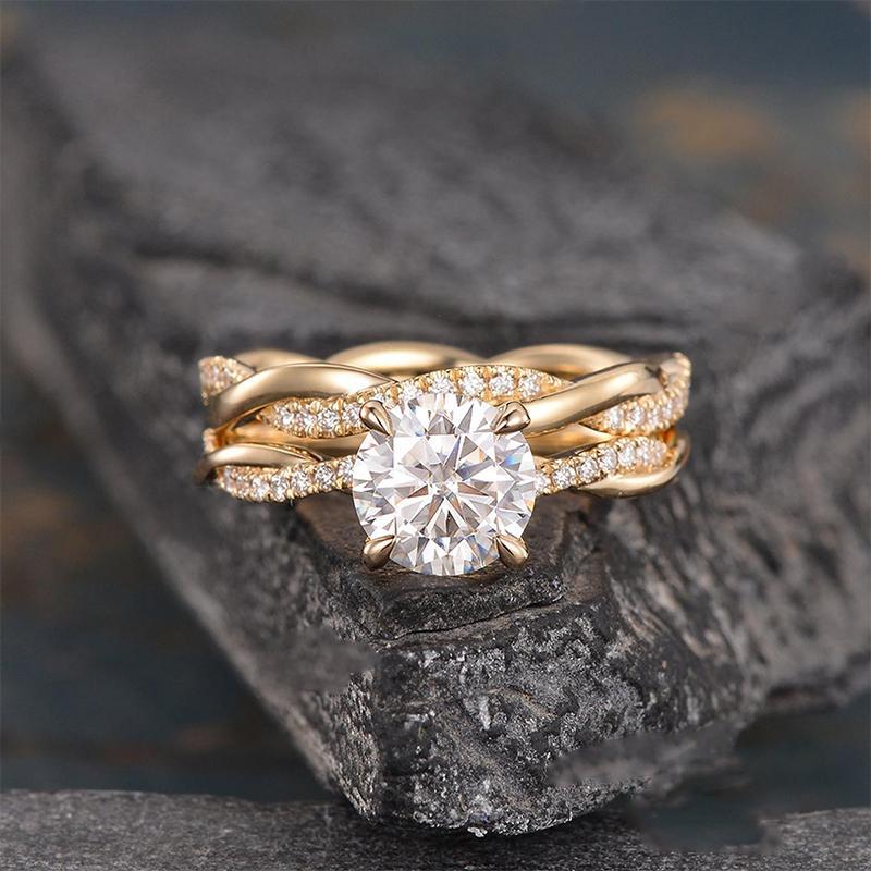 Twist 1.25 Carat Round Cut Wedding Ring Set For Her In Sterling Silver-Sterling Silver-lornajewelry