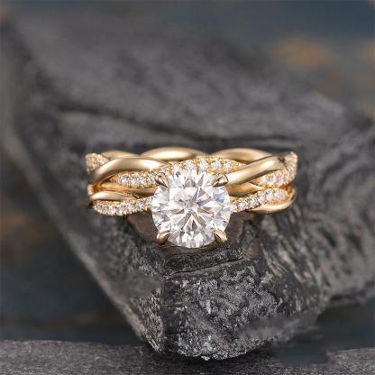 Twist 1.25 Carat Round Cut Wedding Ring Set For Her In Sterling Silver-Sterling Silver-lornajewelry