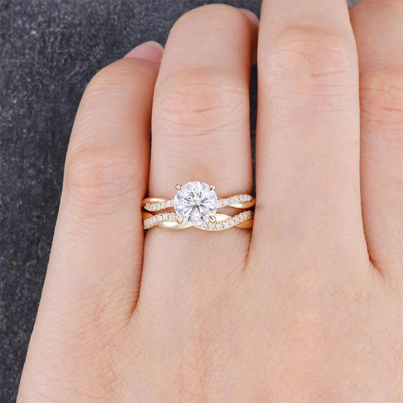 Twist 1.25 Carat Round Cut Wedding Ring Set For Her In Sterling Silver-Sterling Silver-lornajewelry