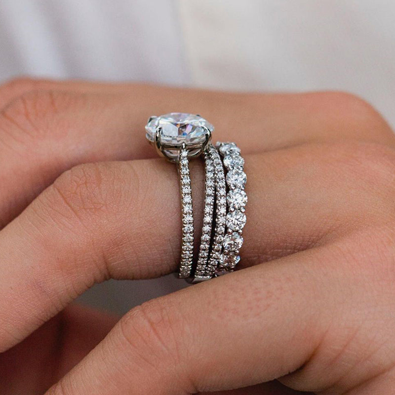 Gorgeous 4 Prong Round Cut  Wedding Ring Set In Sterling Silver-Sterling Silver-lornajewelry