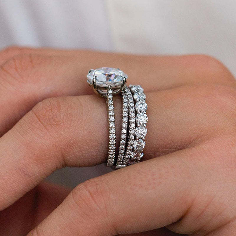 Gorgeous 4 Prong Round Cut  Wedding Ring Set In Sterling Silver-Sterling Silver-lornajewelry