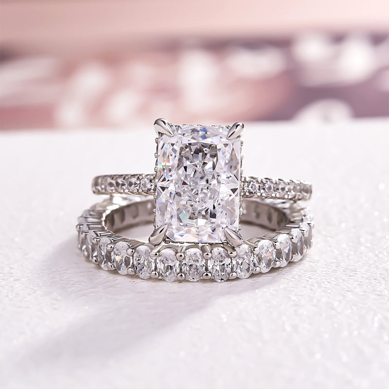 Timeless Radiant Cut Wedding Ring Set In Sterling Silver-Sterling Silver-lornajewelry