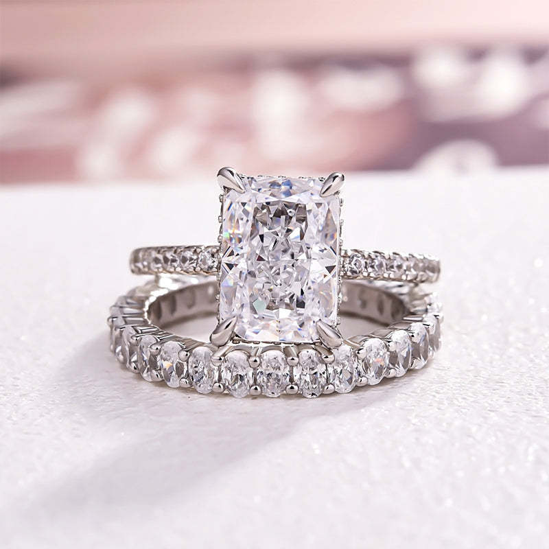 Timeless Radiant Cut Wedding Ring Set In Sterling Silver-Sterling Silver-lornajewelry