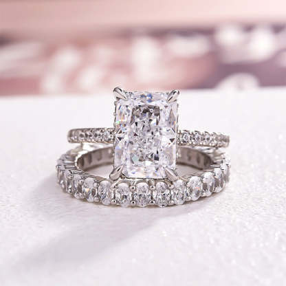 Timeless Radiant Cut Wedding Ring Set In Sterling Silver-Sterling Silver-lornajewelry