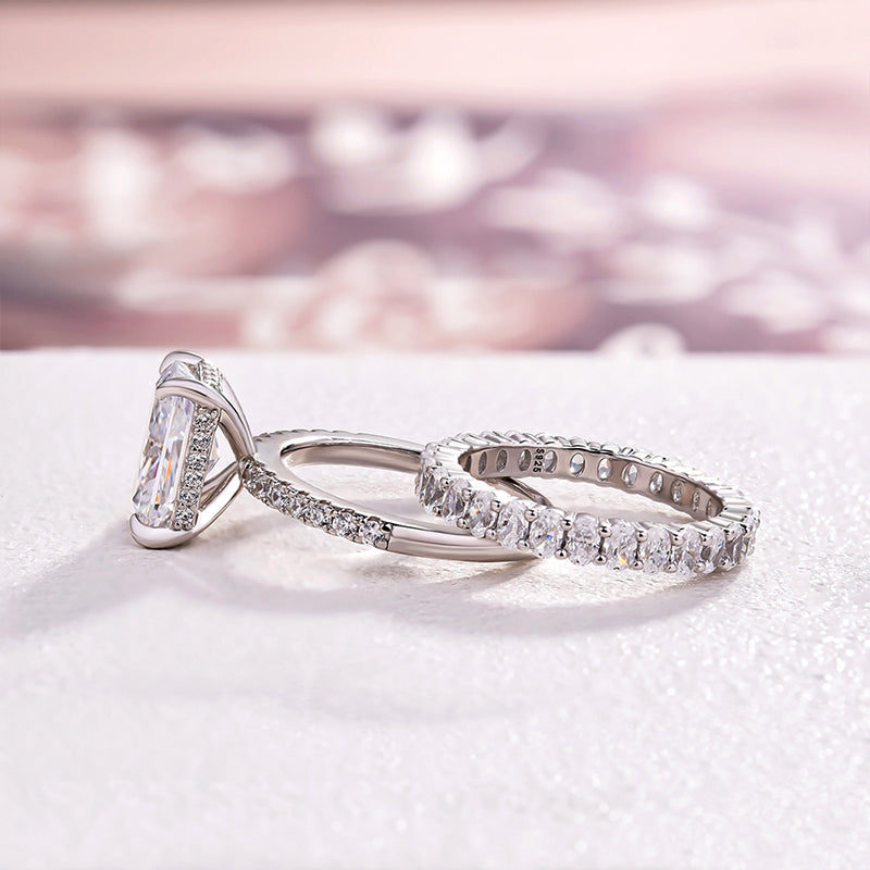 Timeless Radiant Cut Wedding Ring Set In Sterling Silver-Sterling Silver-lornajewelry