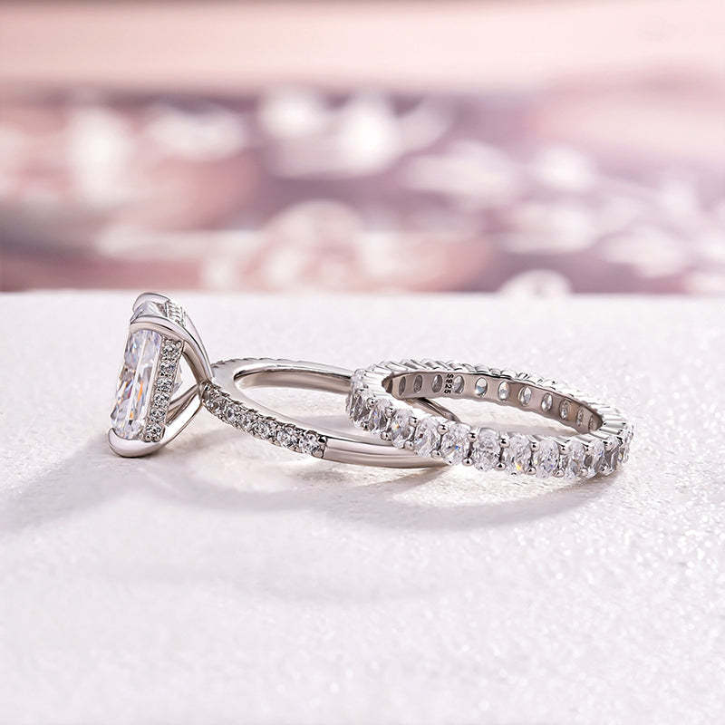 Timeless Radiant Cut Wedding Ring Set In Sterling Silver-Sterling Silver-lornajewelry