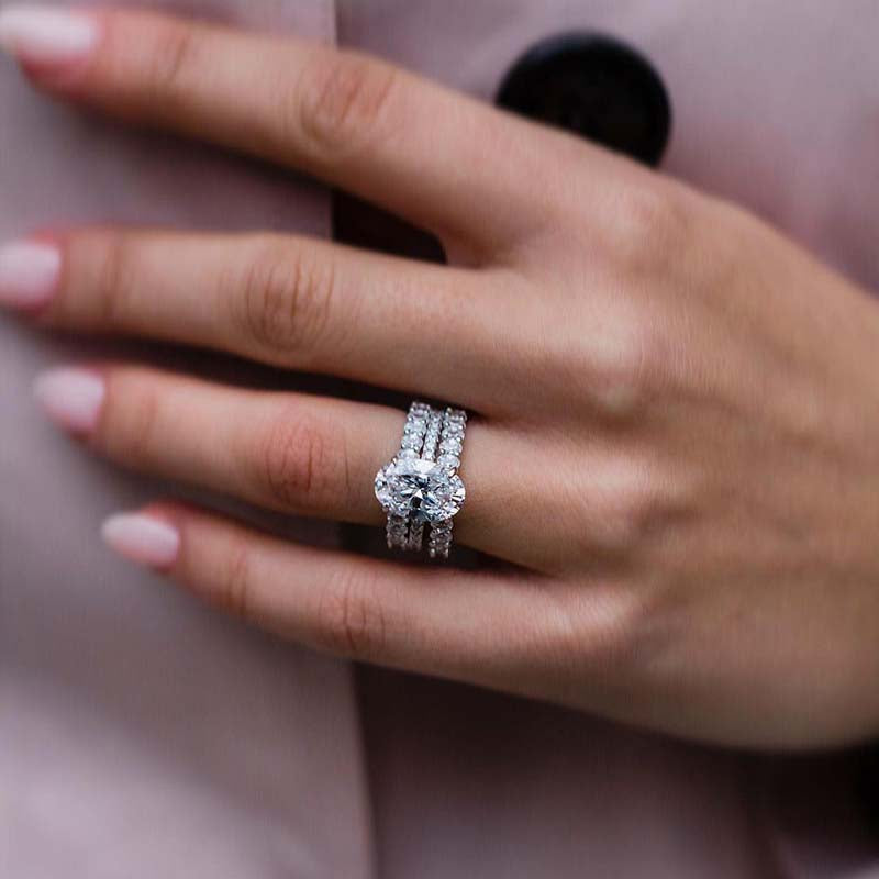 Stunning Oval Cut 3PC Wedding Ring Set In Sterling Silver-Sterling Silver-lornajewelry
