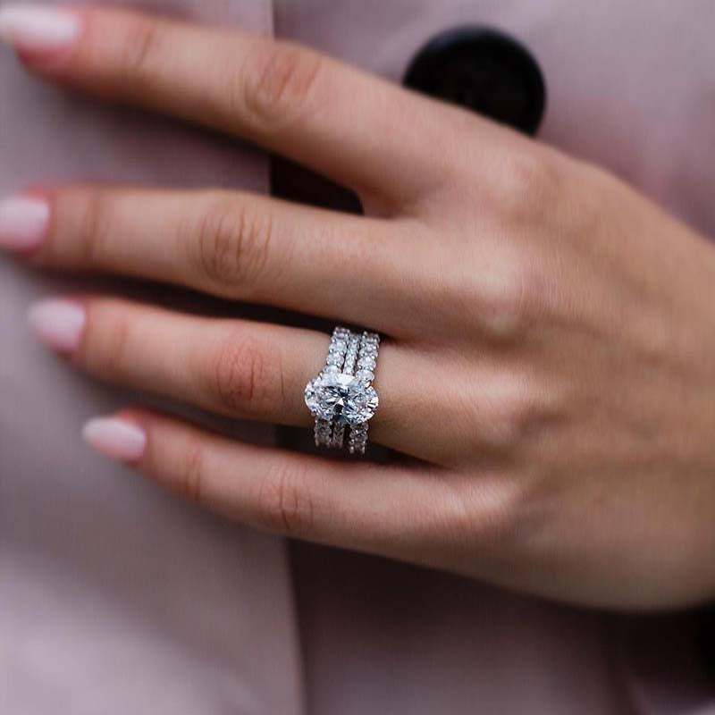 Stunning Oval Cut 3PC Wedding Ring Set In Sterling Silver-Sterling Silver-lornajewelry