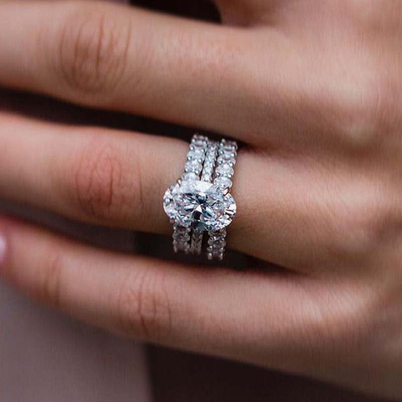 Stunning Oval Cut 3PC Wedding Ring Set In Sterling Silver-Sterling Silver-lornajewelry