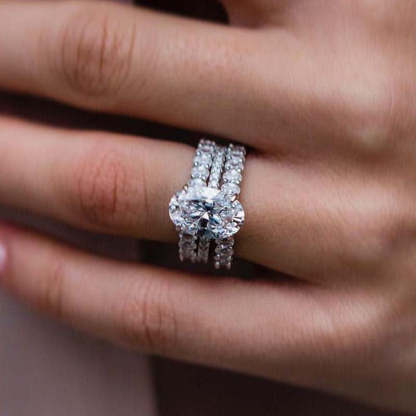Stunning Oval Cut 3PC Wedding Ring Set In Sterling Silver-Sterling Silver-lornajewelry