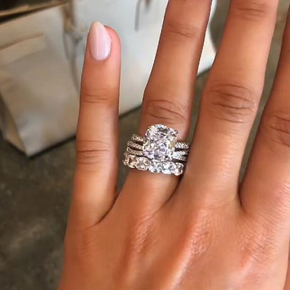 Gorgeous Cushion Cut 3PC Wedding Ring Set In Sterling Silver-Sterling Silver-lornajewelry