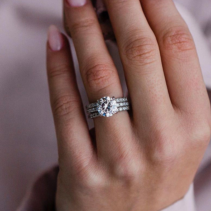 Elegant Round Cut 3PC Wedding Ring Set In Sterling Silver-Sterling Silver-lornajewelry