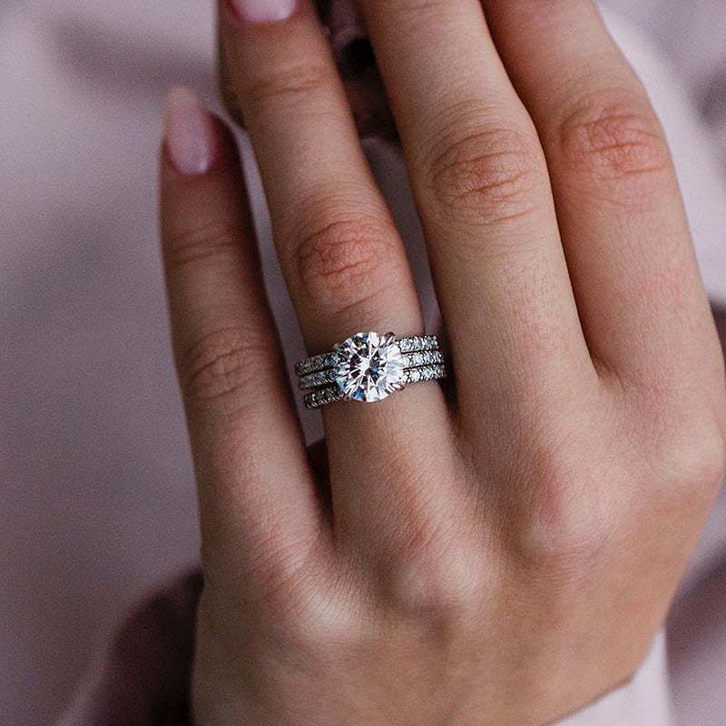 Elegant Round Cut 3PC Wedding Ring Set In Sterling Silver-Sterling Silver-lornajewelry