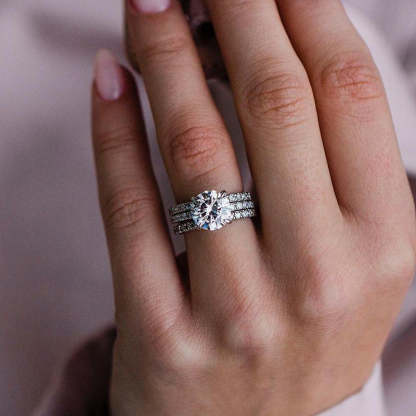 Elegant Round Cut 3PC Wedding Ring Set In Sterling Silver-Sterling Silver-lornajewelry