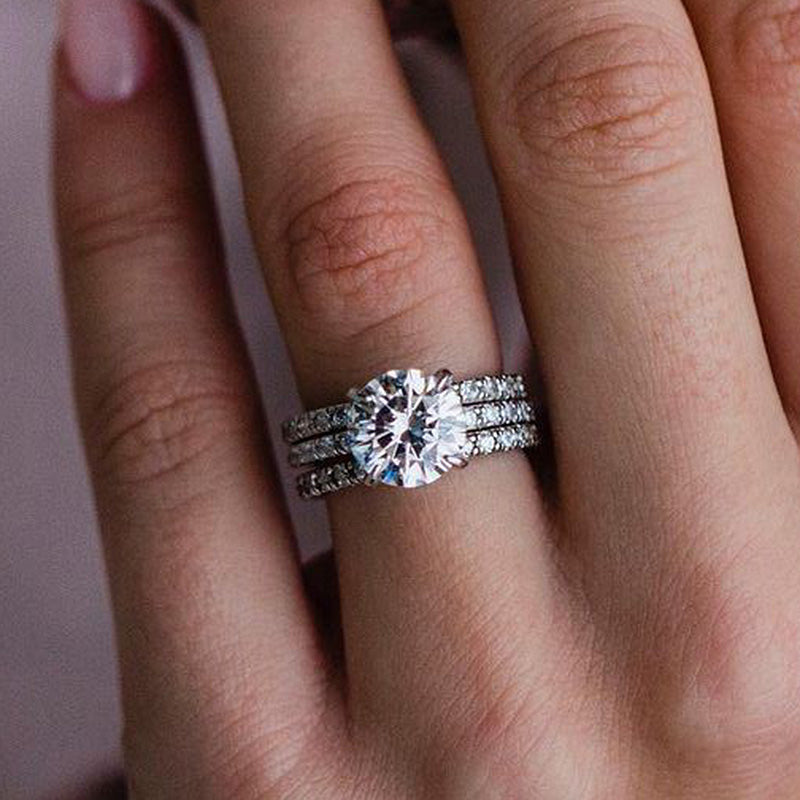 Elegant Round Cut 3PC Wedding Ring Set In Sterling Silver-Sterling Silver-lornajewelry