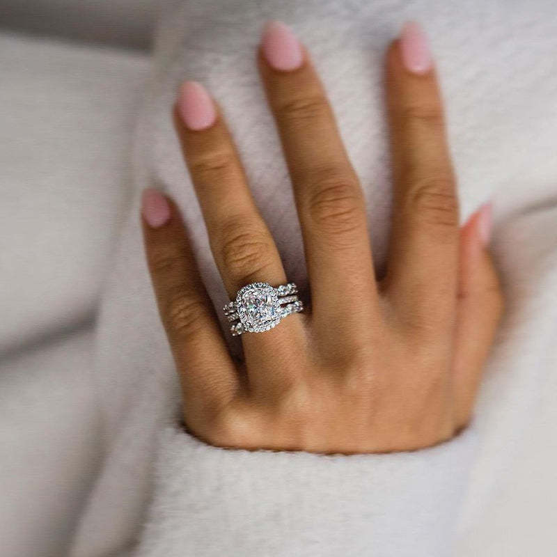 Gorgeous Halo Cushion Cut Women's Wedding Set In Sterling Silver-Sterling Silver-lornajewelry