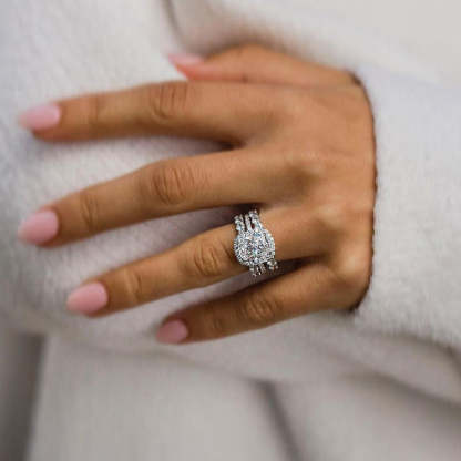 Gorgeous Halo Cushion Cut Women's Wedding Set In Sterling Silver-Sterling Silver-lornajewelry