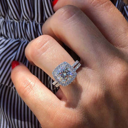 Classic Halo Round Cut  Wedding Set In Sterling Silver-Sterling Silver-lornajewelry