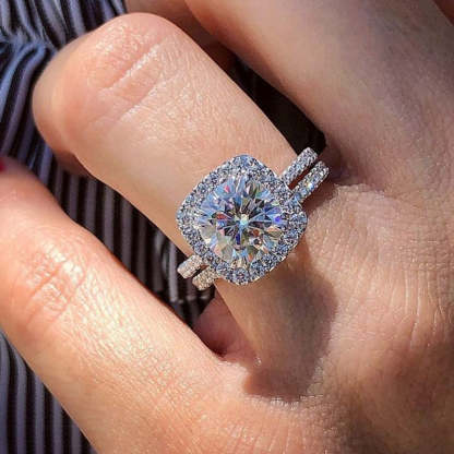 Classic Halo Round Cut  Wedding Set In Sterling Silver-Sterling Silver-lornajewelry