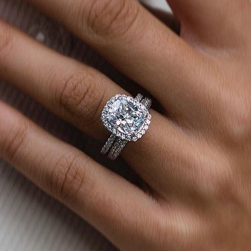 Exclusive Halo Cushion Cut Women's Wedding Set In Sterling Silver-Sterling Silver-lornajewelry