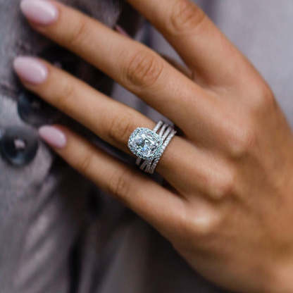 Gorgeous Halo Cushion Cut 3PC Wedding Set In Sterling Silver-Sterling Silver-lornajewelry